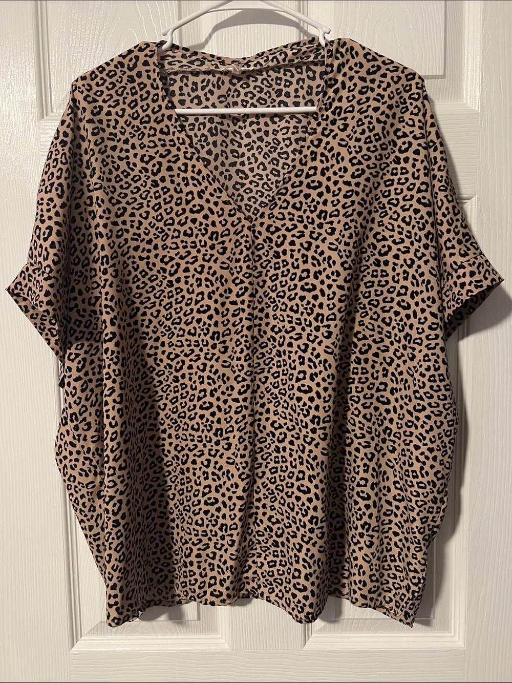 JODIFL Beige and Black Leopard Print V-Neck Blouse